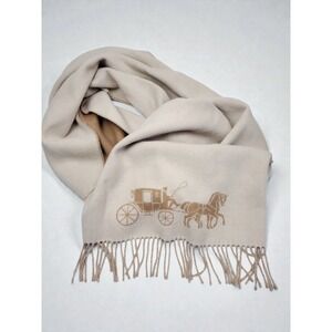 Coach Wool Scarf Horse Carriage Logo Reversible Beige Camel Luxury Wrap